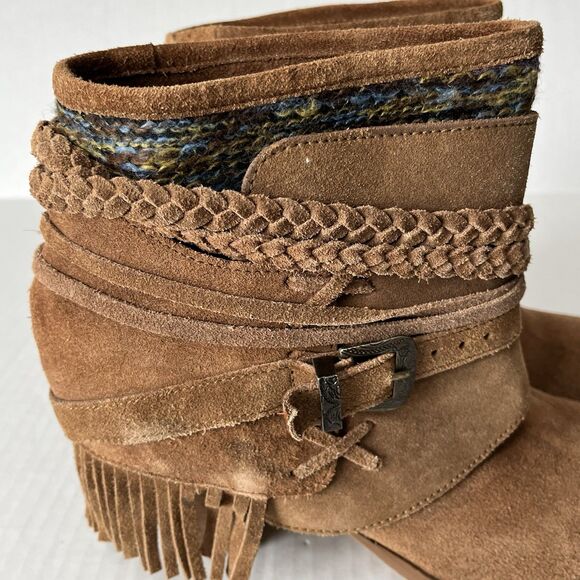 Naughty Monkey Womens Sz 10 Shoes Brown Suede Fringe Boho Western Fashion Boots - Picture 10 of 14